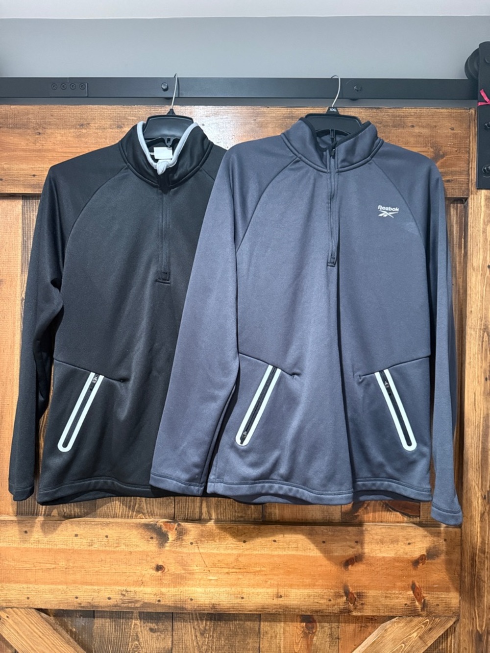 Two Reebok 1/4 Zip Fleece‎ Pullovers.  Men's Medium. Gray and Black